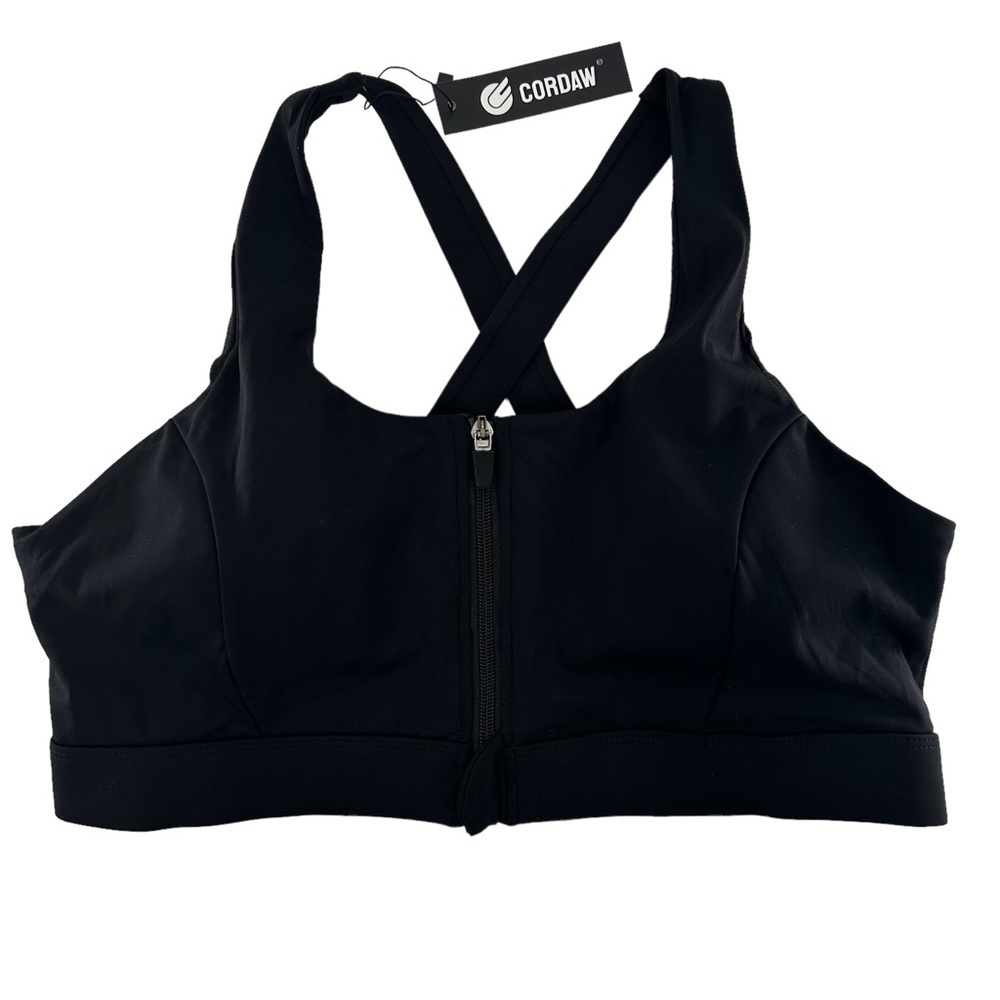 NWT Cordaw Front Zip Closure Athletic Black Sports Bra Gym Workout‎ Size 2X